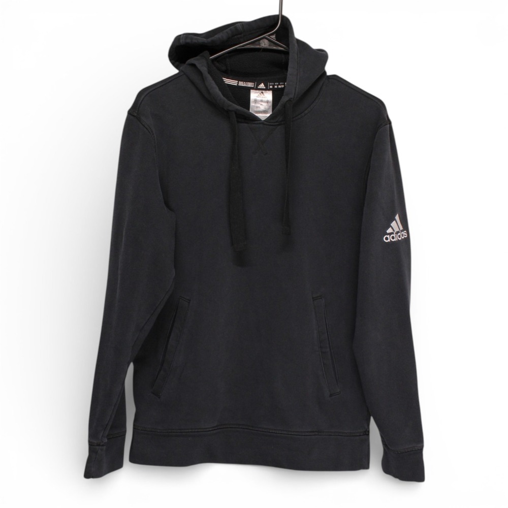Adidas Hoodie Mens XS Black Good Pullover Fleece Athletic Sweatshirt Logo Pocket